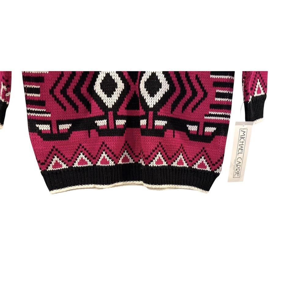 NWT Retro 80s Michael Carrie Aztec Pink Black Pullover Mock Neck Women’s S - Picture 4 of 11
